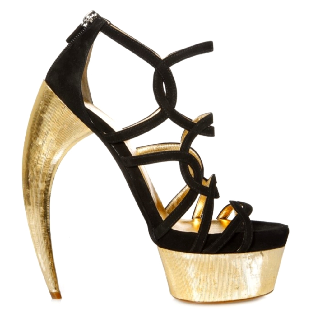 Walter Steiger Unicorn collection gold platform black suede 7.5 8 like new